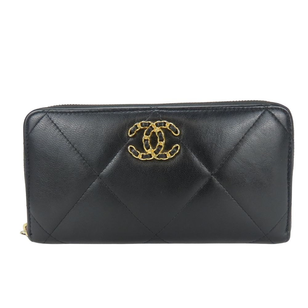 【中古】 シャネル 長財布（ラウンドファスナー） AP1063 19 ロングジップウォレット ラムスキン ブラック ココマーク 29番台 小物 レディース 女性 CHANEL