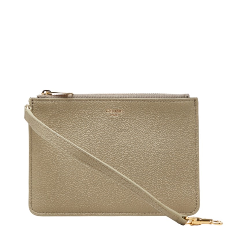 セリーヌ ポーチ グレージュ レザー レディース CELINE 中古