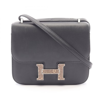 エルメス HERMES コンスタンス3 ミニ オンブレ ショルダーバッグ バッグ エキゾチックレザー ヴォームッシュ リザード Z刻印(2021年製造) レディース ブラック系 079106CK 【中古】