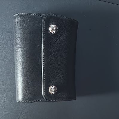Chrome Hearts Wave Mini Cross Ball Button Leather Wallet "Black/Silver"