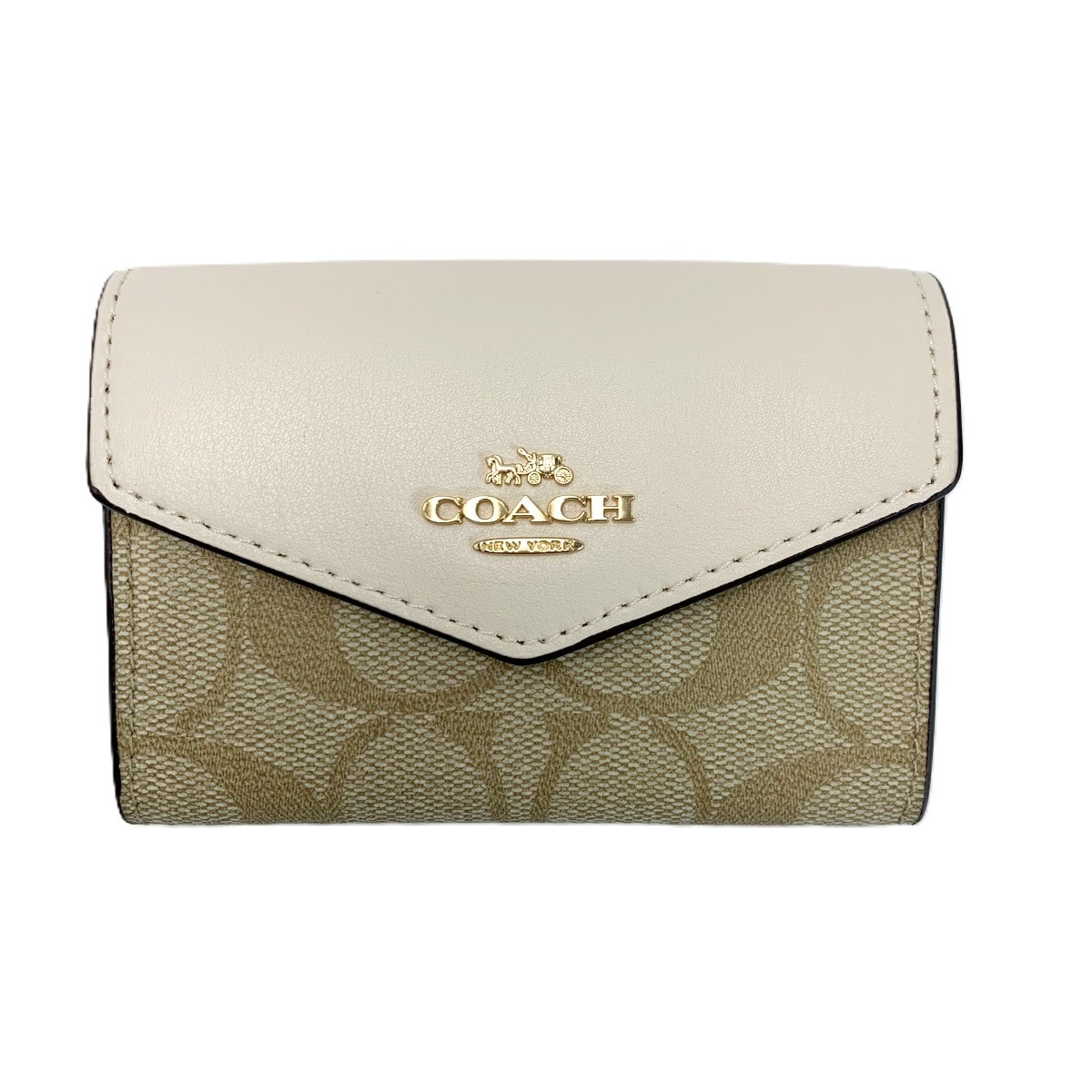 COACH コーチ カードケース C2454 ベージュ×ホワイト レディース ゴールド金具