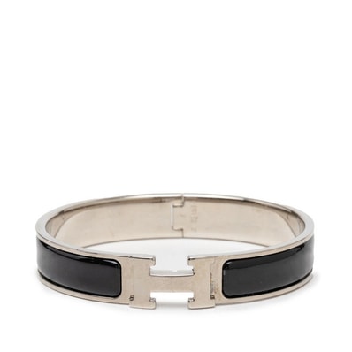 エルメス クリックH GM ブレスレット バングル シルバー ブラック メタル エナメル レディース HERMES 【中古】
