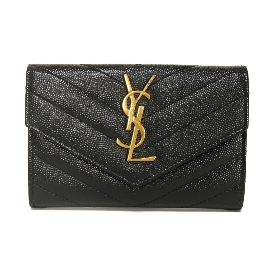 SAINT LAURENT PARIS サンローランパリ モノグラム スモール エンベロープ ウォレット キルティング グレイン カーフ YSL ブラック 二つ折り財布 414404 BOW01 1000