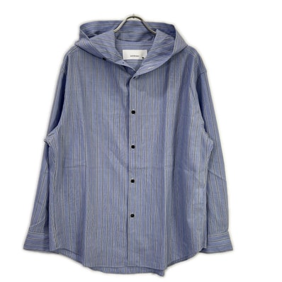 オーバーコート hooded wool shirt in blue stripe S26T011-NKST M1