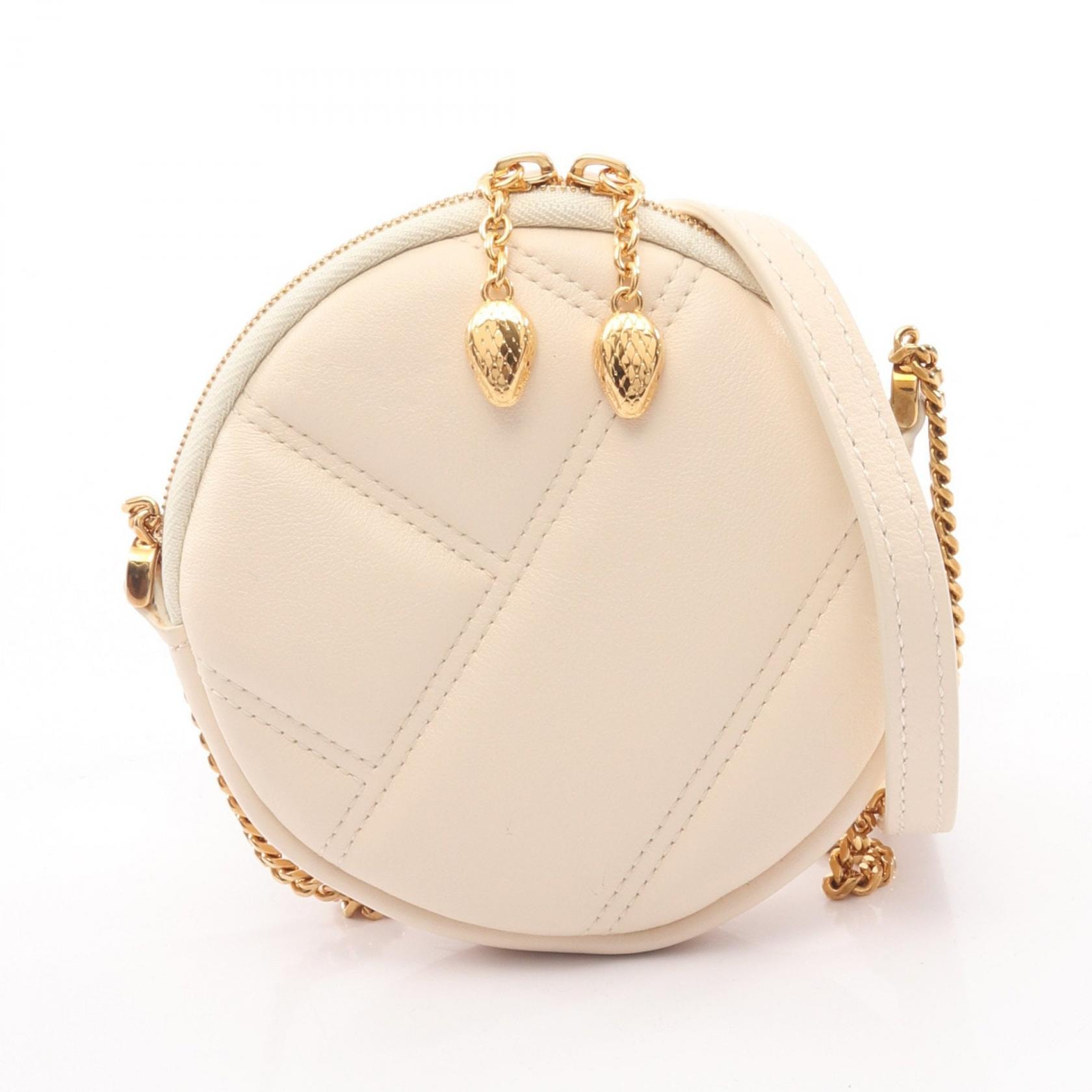 ブルガリ BVLGARI セルペンティ カボション ミニ ポシェット ショルダーバッグ バッグ レザー レディース アイボリー系 【中古】