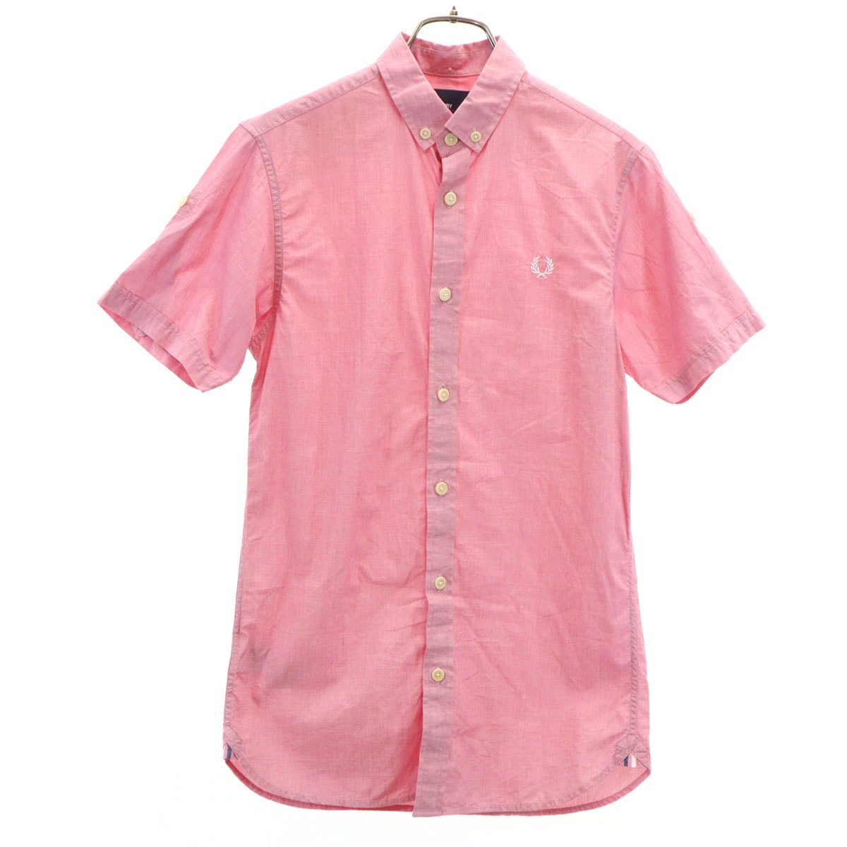 FRED PERRY フレッドペリー 半袖 ボタンダウンシャツ XS ピンク系 ロールアップ