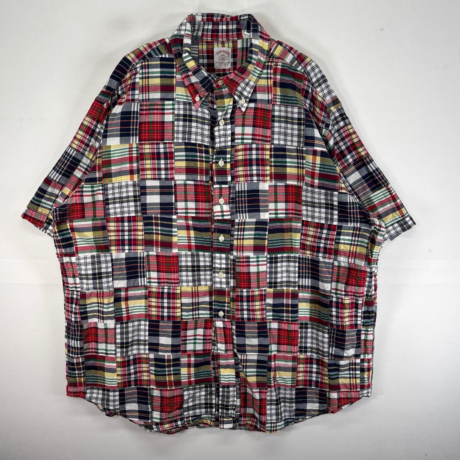 古着 ブルックスブラザーズ Brooks Brothers 半袖シャツ パッチワーク 346 2XL  ネイビー系 チェック メンズ