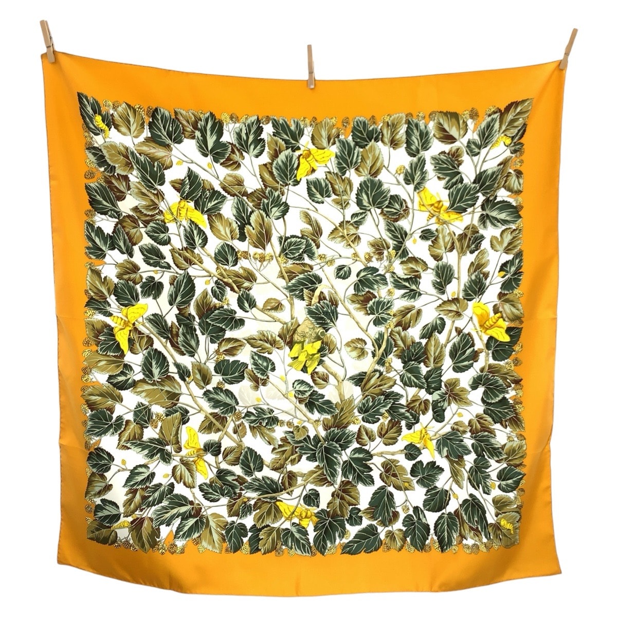 美品 HERMES エルメス L'ARBRE de SOIE カレ90 オレンジ シルク スカーフ 602641 【中古】