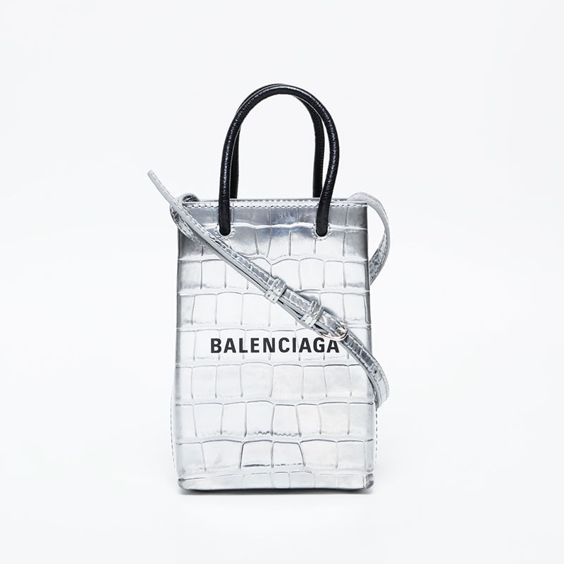 バレンシアガ BALENCIAGA 型押しレザー ショッピング フォン 2way ミニ トート ショルダーバッグ【中古】