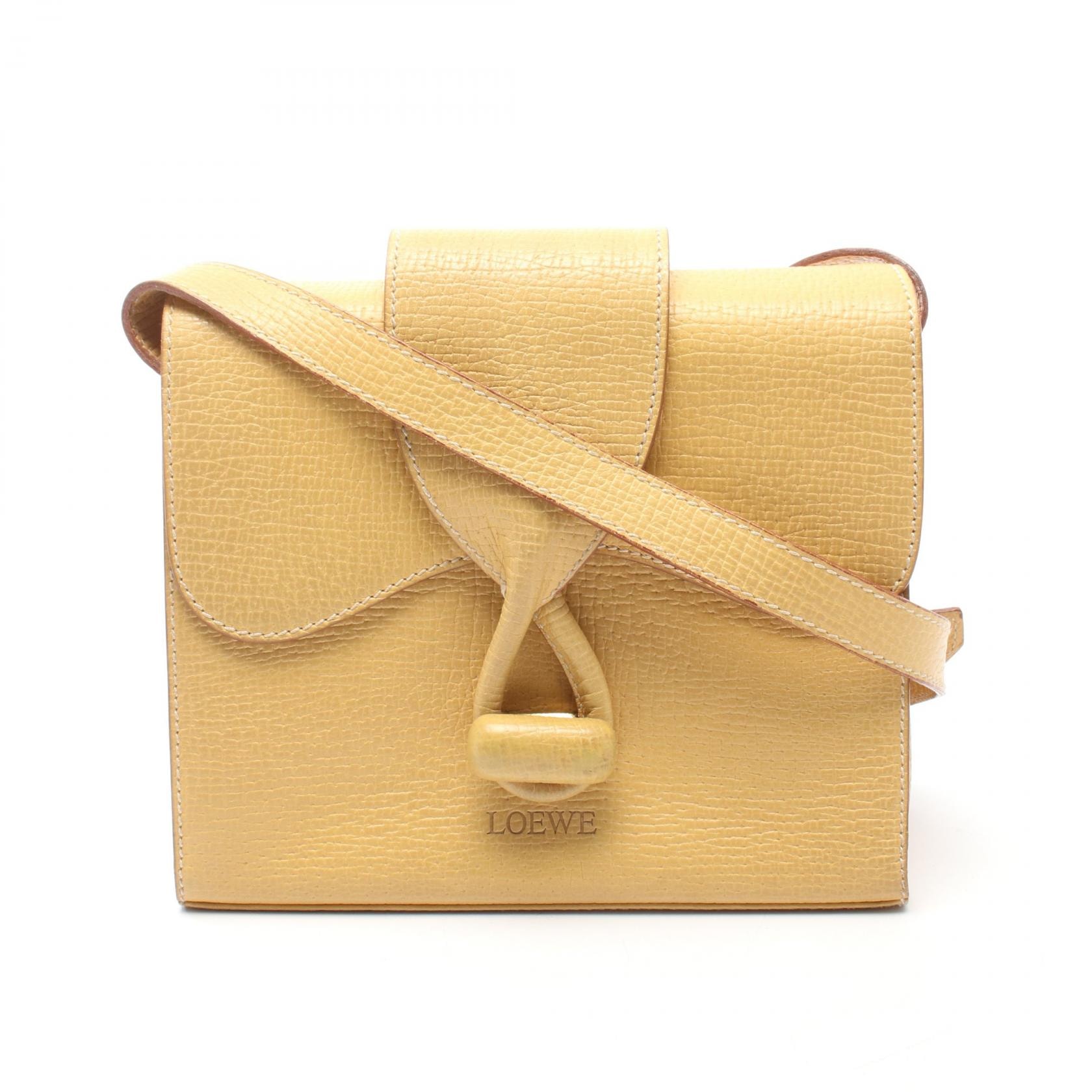 ロエベ LOEWE ターンロック ショルダーバッグ バッグ レザー レディース イエロー系 【中古】