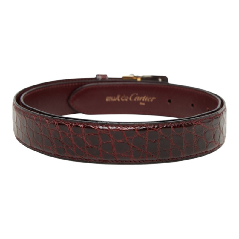 【Cartier】カルティエ　ベルト　マストライン　Cバックル　ボルドー　レザー C (やや傷や汚れあり)】カルティエ マストライン スクエア バックル