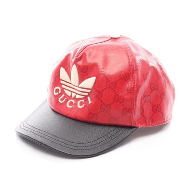 グッチ GUCCI GUCCI × adidas GG柄 トレフォイル ベースボール キャップ 帽子 ナイロン レザー コットン メンズ レディース レッド系 / ブラック系 724833 【中古】