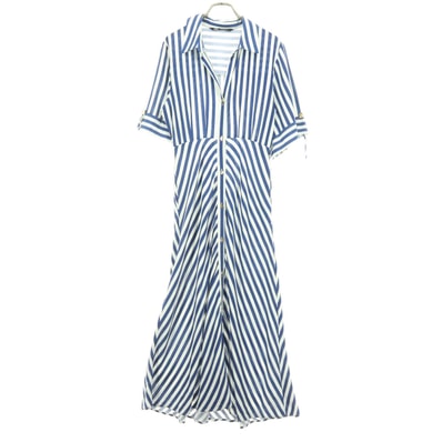 美品 ZARA ザラ ストライプ柄 半袖 シャツワンピース XS ブルー