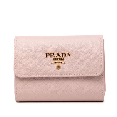 プラダ 三角ロゴプレート 三つ折り財布 1MH025 ピンク サフィアーノレザー レディース PRADA 【中古】
