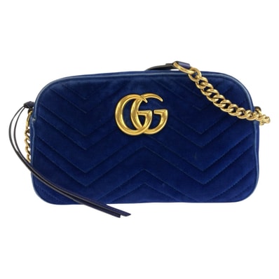 GUCCI グッチ GGマーモント ブルー ゴールド金具 ベルベット ショルダーバッグ ポシェット 604218 【中古】