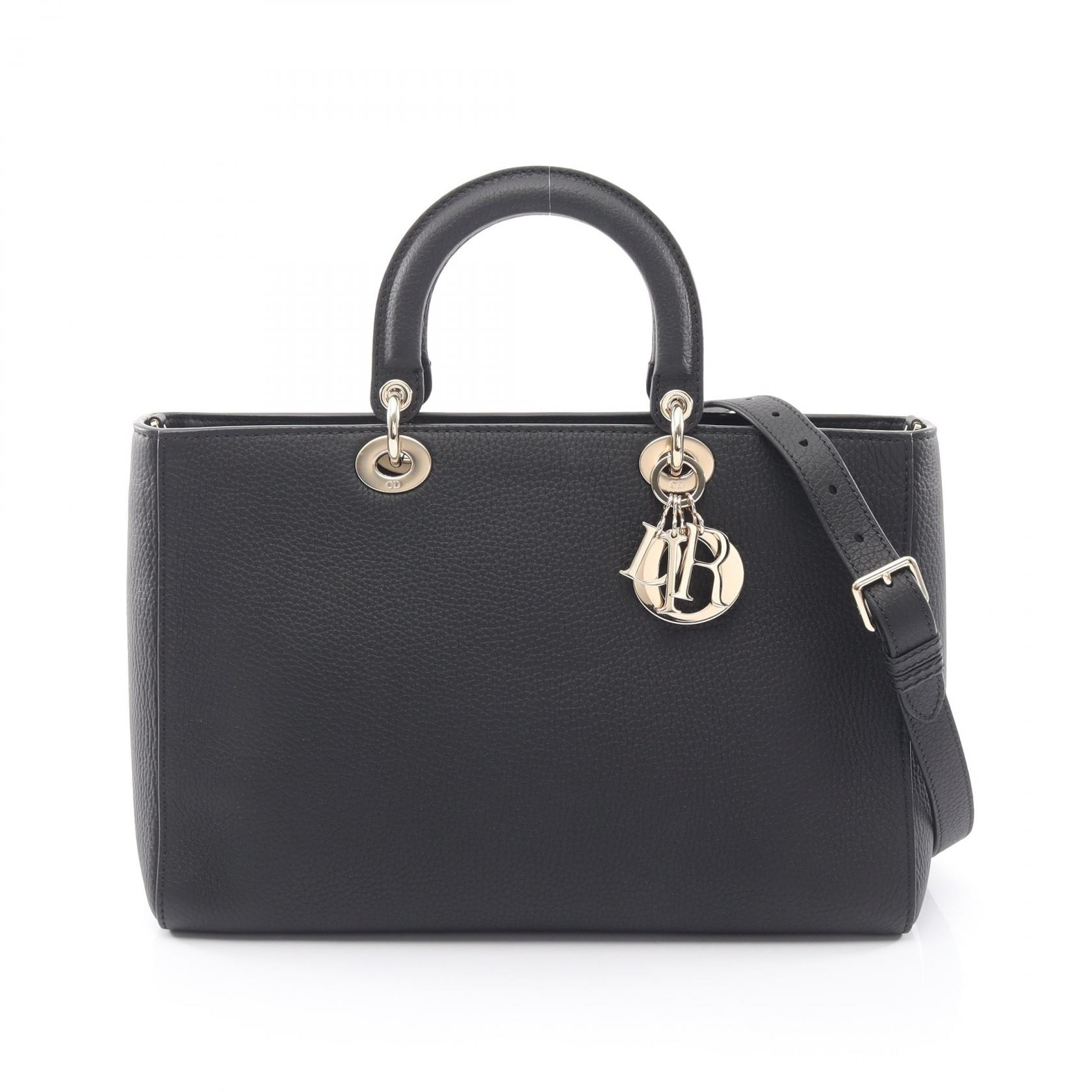 ディオール Dior Lady D-Sire ラージ 2WAY ハンドバッグ バッグ レザー レディース ブラック系 【中古】
