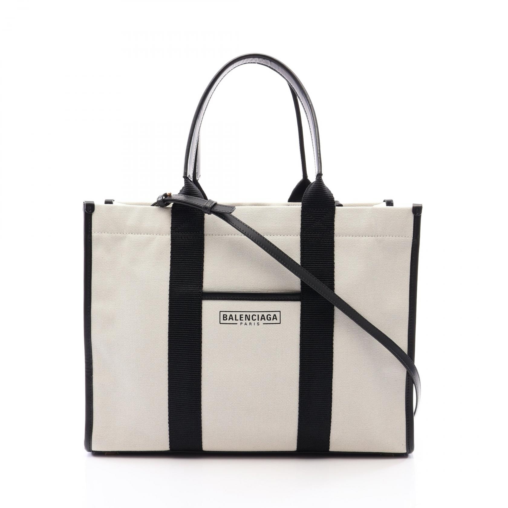 バレンシアガ BALENCIAGA HARDWARE TOTE ハードウェア 2WAY トートバッグ バッグ キャンバス レザー レディース ホワイト系 / ブラック系 671400 【中古】