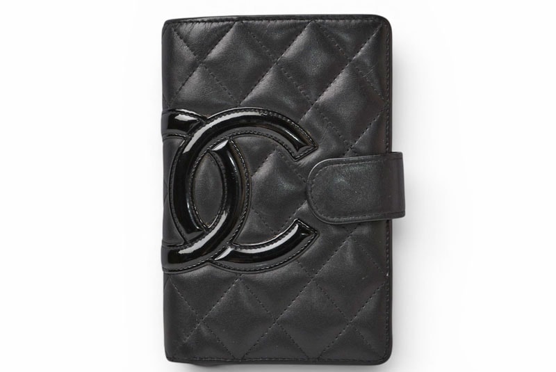 シャネル 財布/二つ折 CHANEL 折財布 カンボン ファスナー付 A50080 ブラック/ブラック【中古】
