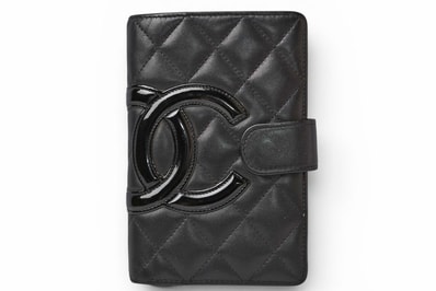 シャネル 財布/二つ折 CHANEL 折財布 カンボン ファスナー付 A50080 ブラック/ブラック【中古】