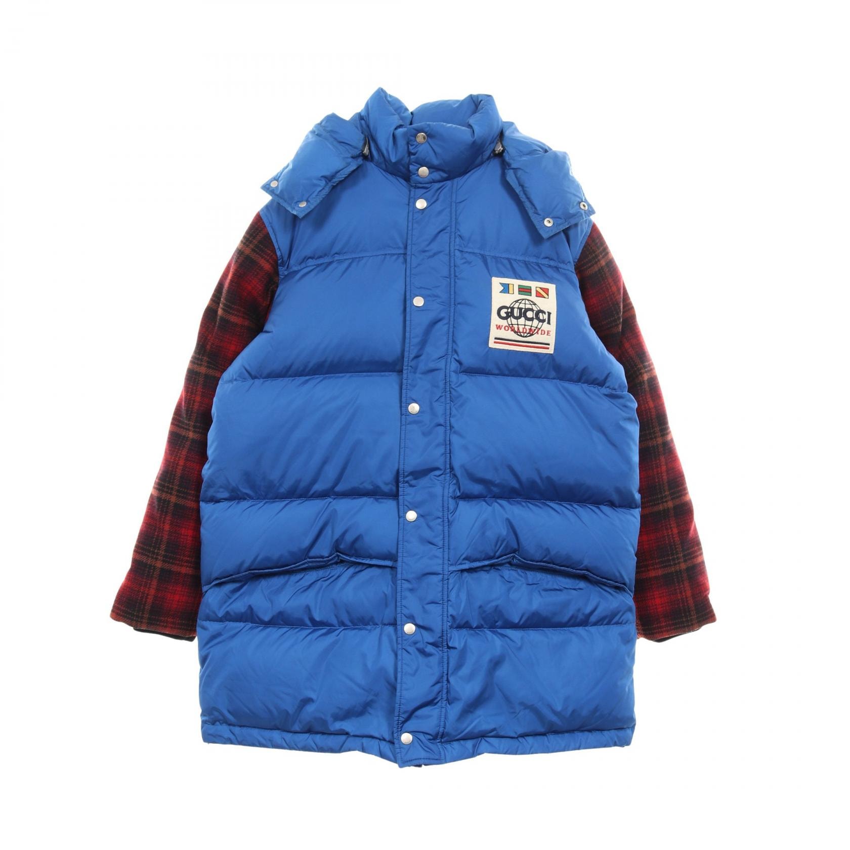 グッチ GUCCI GUCCI WORLDWIDE ダウンジャケット 衣料品 アウター ナイロン ウール メンズ ブルー系 / レッド系 【中古】