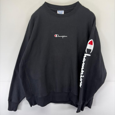 古着 チャンピオン Champion スウェット プルオーバー 大きいサイズ ワンポイントロゴ リバースウィーブ 2XL ブラック系 メンズ