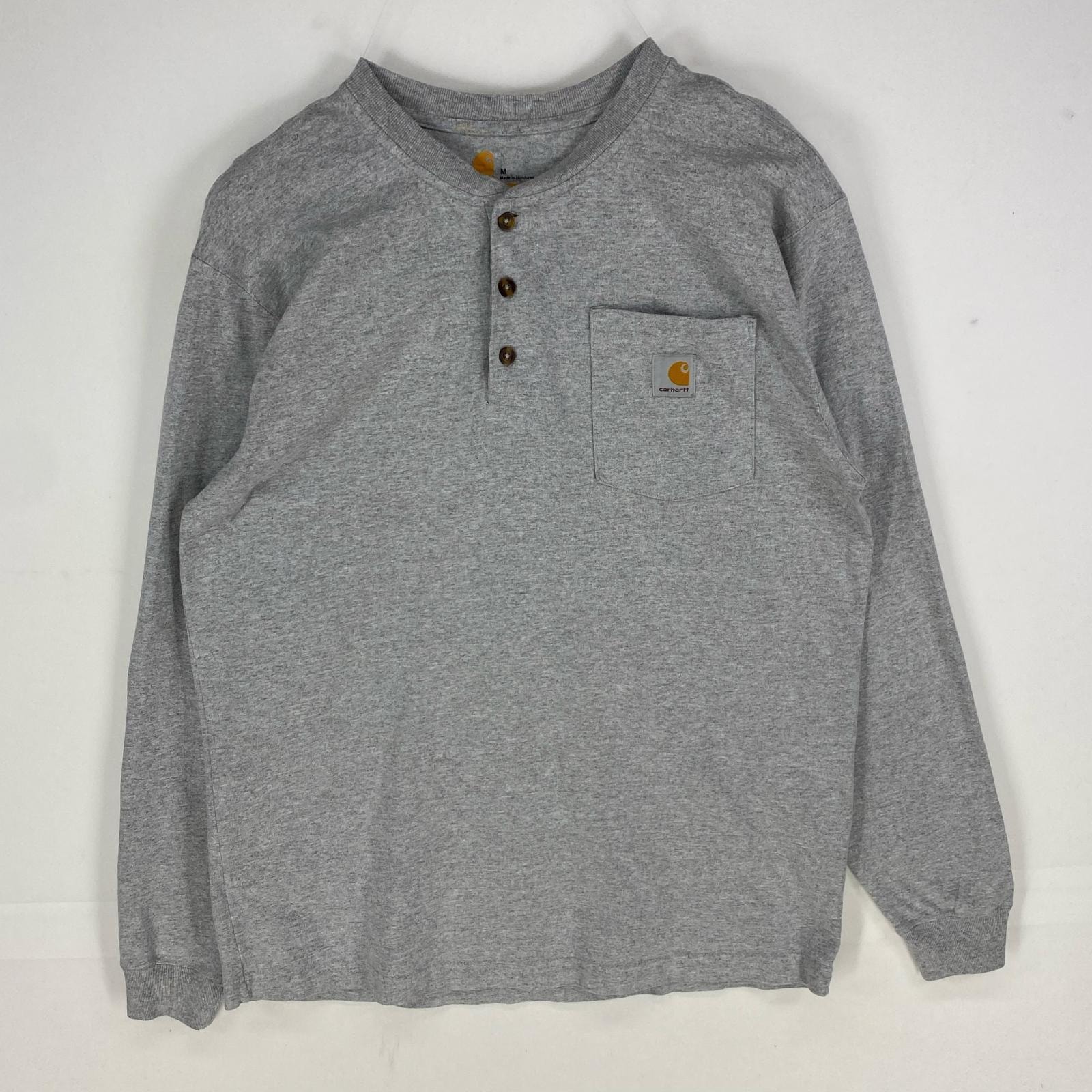 古着 カーハート Carhartt 長袖Tシャツ ハーフボタン 胸ポケット ワンポイントロゴ ロングスリーブ M  グレー系 メンズ