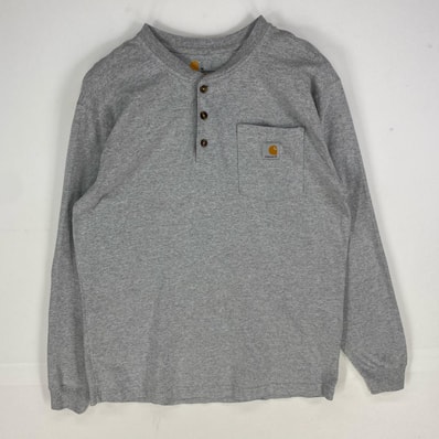 古着 カーハート Carhartt 長袖Tシャツ ハーフボタン 胸ポケット ワンポイントロゴ ロングスリーブ M グレー系 メンズ