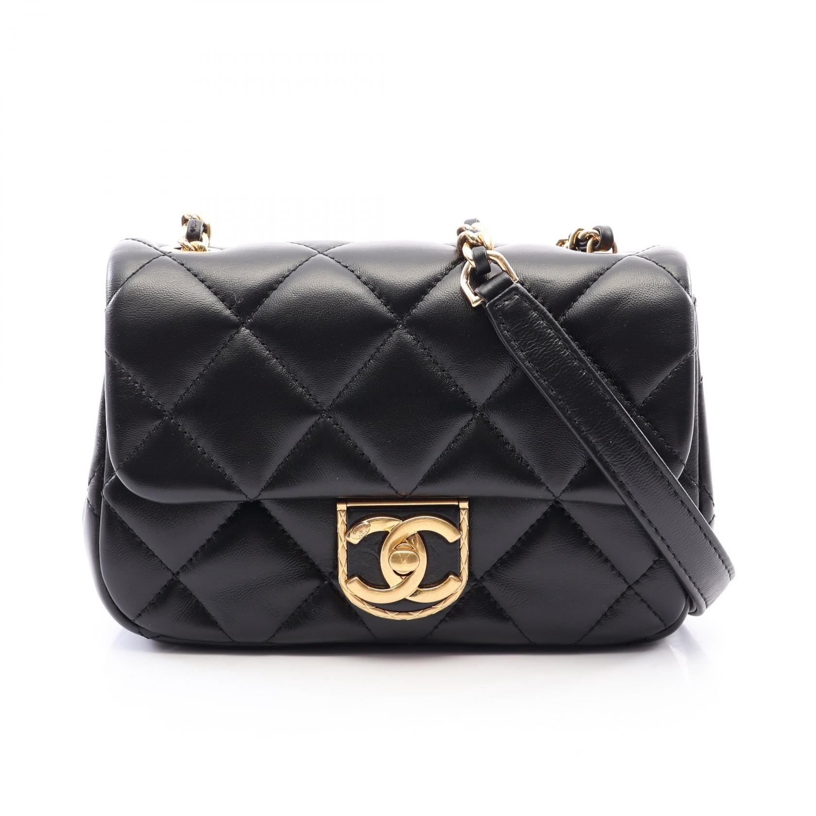 シャネル CHANEL マトラッセ スモールフラップ ショルダーバッグ バッグ ラムスキン(羊革) レディース ブラック系 AS2473 【中古】
