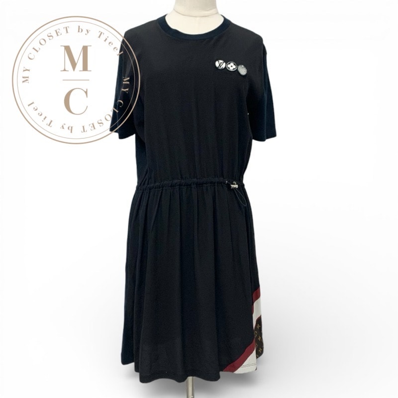 ルイヴィトン LOUIS VUITTON ワンピース コットン ブラック 20SS モノグラム ワッペン