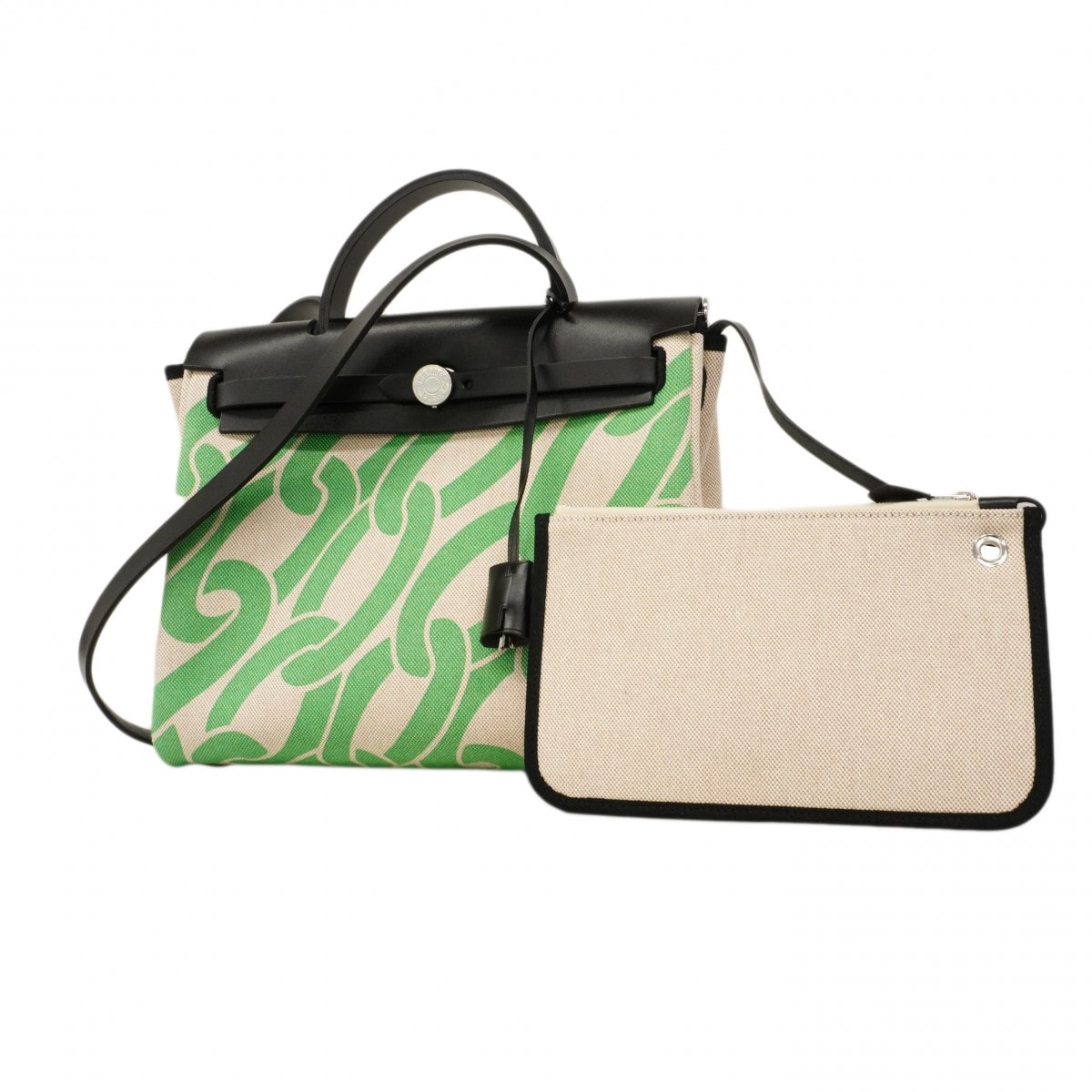 【6cd5346】エルメス ハンドバッグ エールバッグジップPM トワルアッシュ グリーン ブラック シルバー金具 W刻印 2wayバッグ【中古】レディース