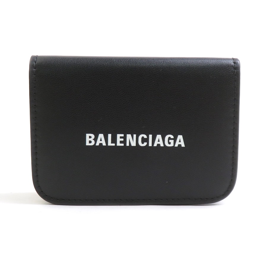 バレンシアガ BALENCIAGA 三つ折り財布 コンパクトウォレット レザー ブラック レディース【中古】 e62067i