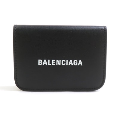バレンシアガ BALENCIAGA 三つ折り財布 コンパクトウォレット レザー ブラック レディース【中古】 e62067i
