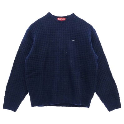 Supreme シュプリーム 25AW Small Box Waffle Sweater スモールボックスロゴ クルーネック ワッフル ニット ネイビー系 M【極上美品】【中古】