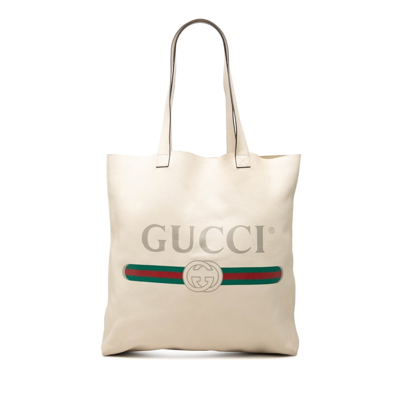 グッチ ロゴプリント トートバッグ ショルダーバッグ 572768 アイボリー ホワイト レザー レディース GUCCI 【中古】
