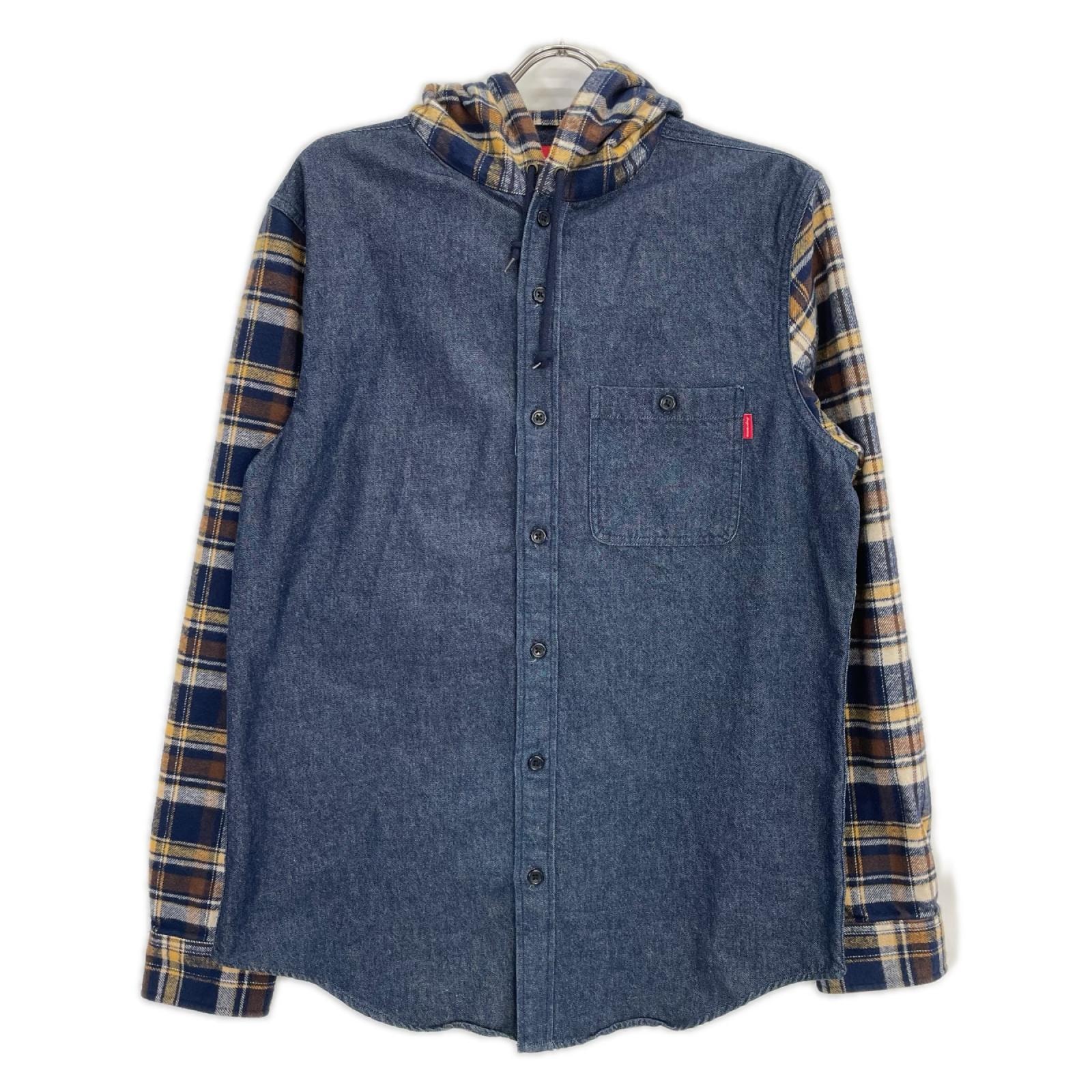 シュプリーム 13AW デニム×ネルシャツ 切り替え Hooded Plaid Denim Shirts M