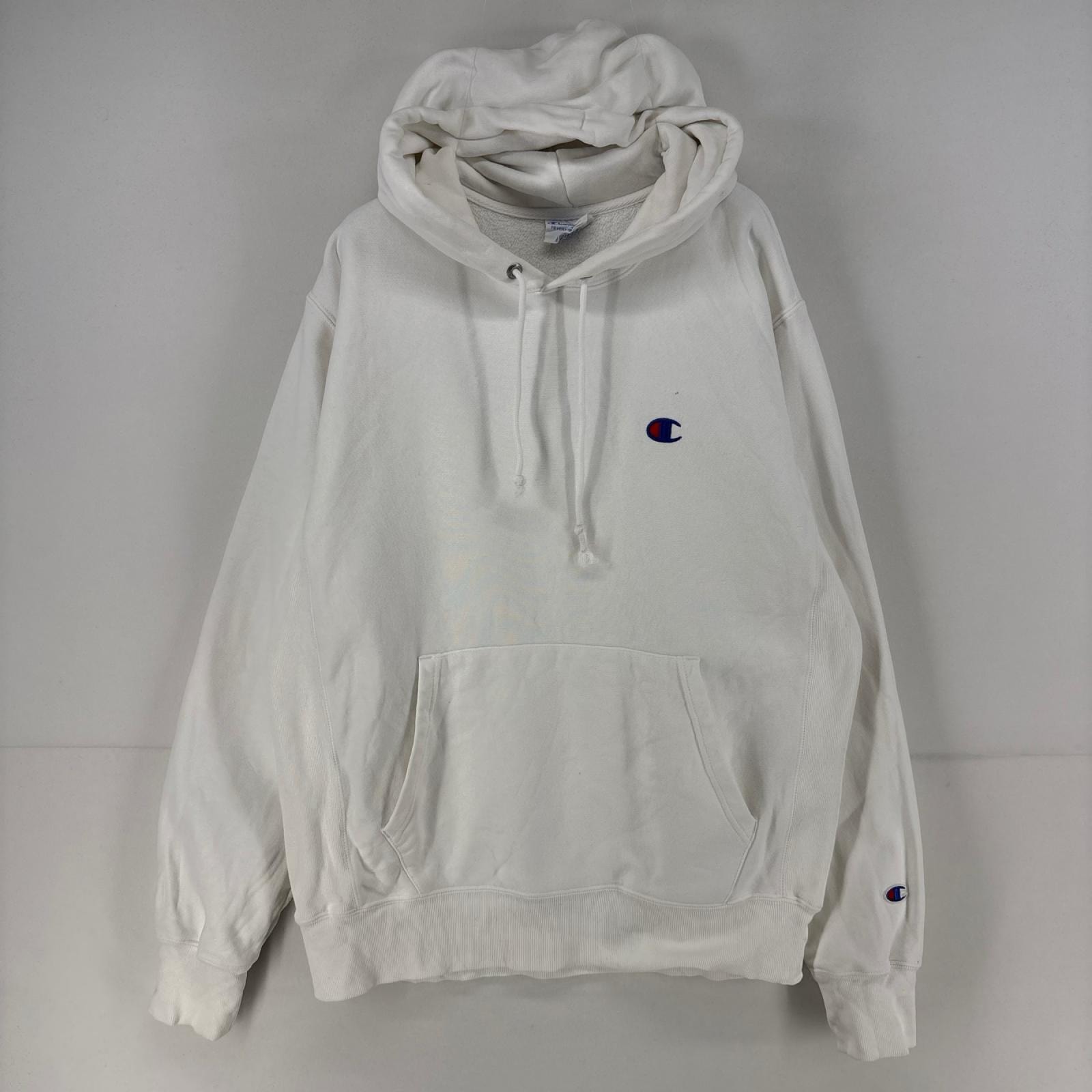 古着 チャンピオン Champion スウェット リバースウィーブ ロゴ パーカー プルオーバー  M  ホワイト メンズ
