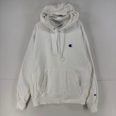 古着 チャンピオン Champion スウェット リバースウィーブ ロゴ パーカー プルオーバー M ホワイト メンズ