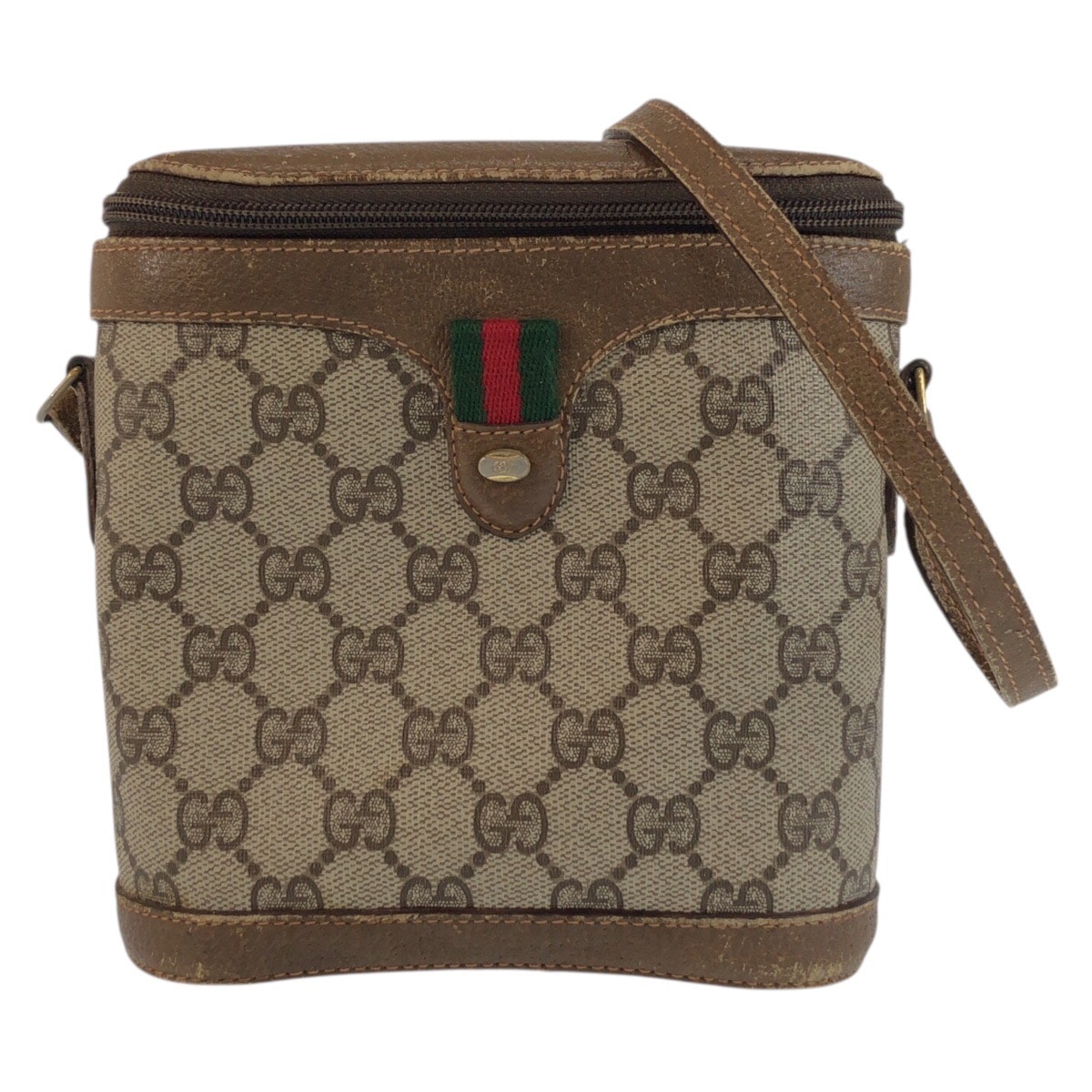 GUCCI グッチ ヴィンテージ シェリーライン ベージュ ブラウン GGスプリームキャンバス レザー/ ショルダーバッグ ポシェット 603326 【中古】