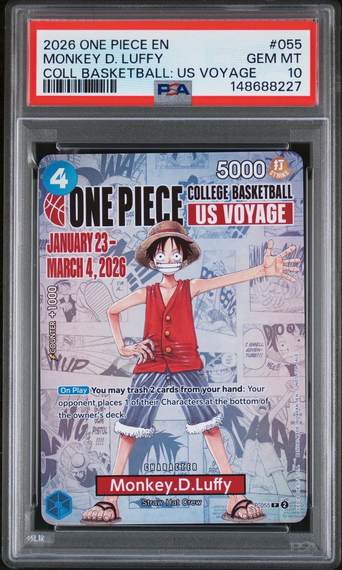 モンキー・D・ルフィ:P (開封済) [P-055]【英語版】(プロモーションカード「ワンピース カレッジ バスケットボール:USボヤージュ」)