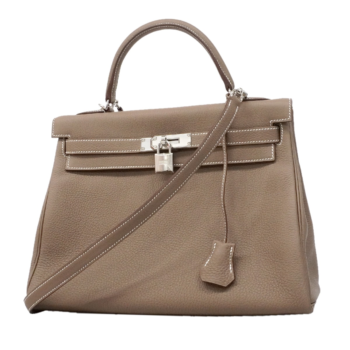 ★SALE【6he5765-g】エルメス ハンドバッグ ケリー32 トゴ エトゥープ シルバー金具 K刻印 2wayバッグ【中古】レディース