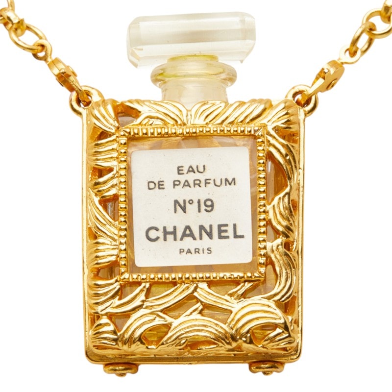 シャネル EAU DE PARFUM N°19 香水ボトル ネックレス ゴールド メッキ レディース CHANEL 中古