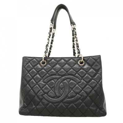 ★SALE【6db1140-k】シャネル チェーントート マトラッセ キャビアスキン ブラック シルバー金具【中古】レディース