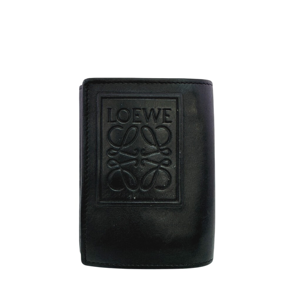 ロエベ LOEWE 三つ折り財布 アナグラム トライフォールド ウォレット コンパクトウォレット ブラック