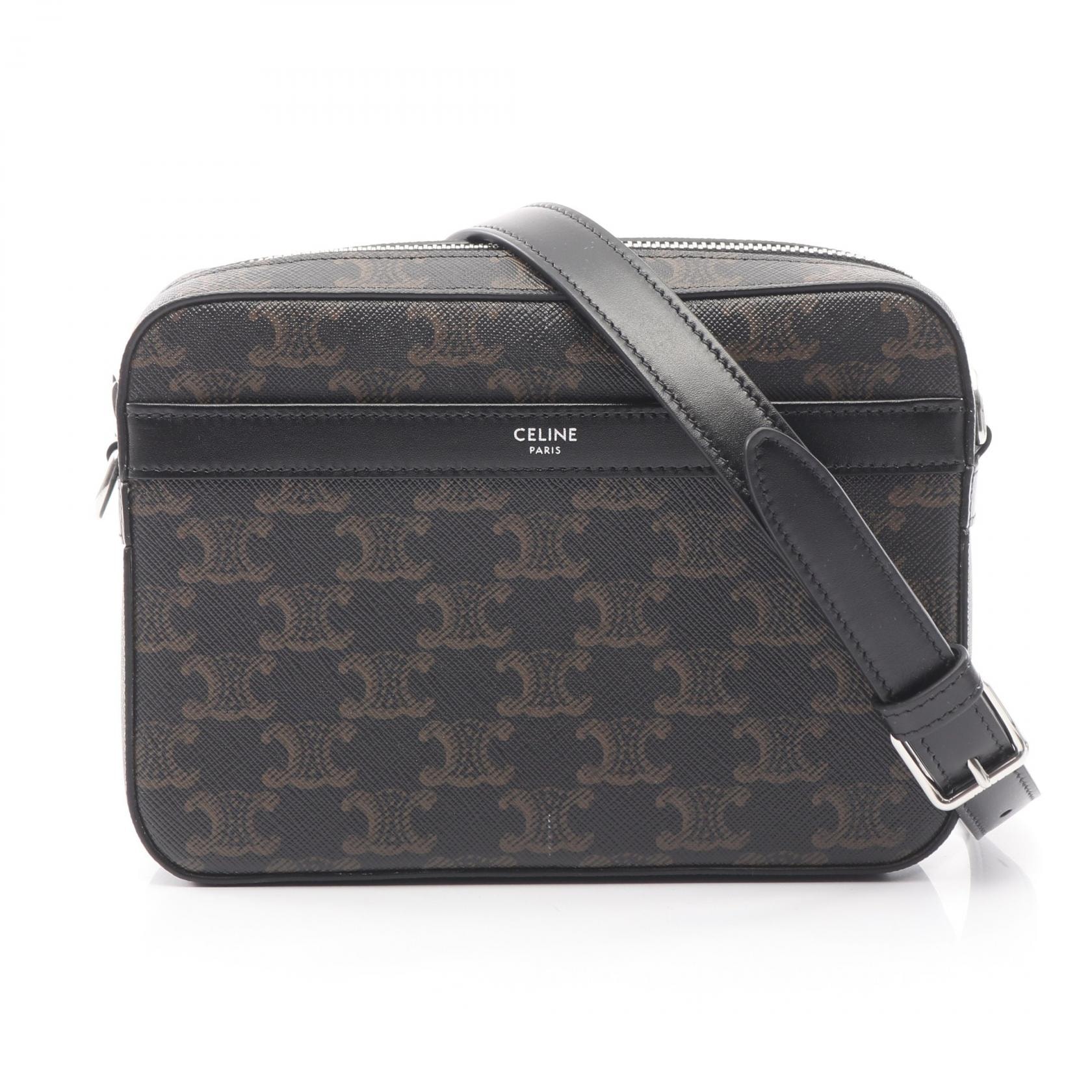 セリーヌ CELINE スモール メッセンジャー トリオンフ ショルダーバッグ バッグ PVCコーティングキャンバス レザー レディース ブラック系 / ブラウン系 113942EVJ38SI 【新品】