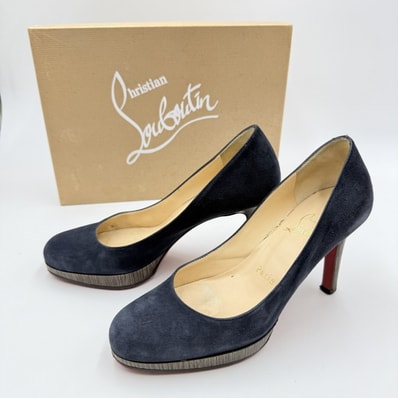 Christian Louboutin(クリスチャンルブタン)Simple Pump 120 パンプス ネイビー スエード ウッド調ヒール サイズ35
