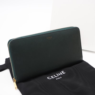 CELINE セリーヌ カーフスキン ラージ ジップウォレット 10B553 長財布 グリーン カーフレザー レディース