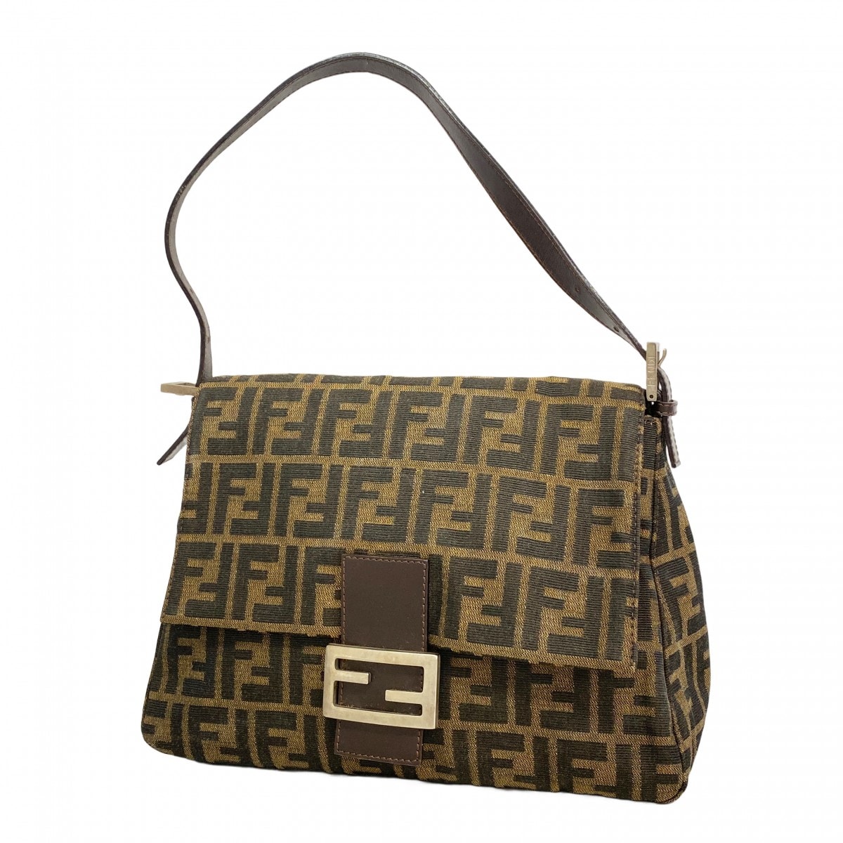 【6da0088】フェンディ ハンドバッグ ズッカ マンマバケット ナイロンキャンバス ブラウン シルバー金具【中古】レディース