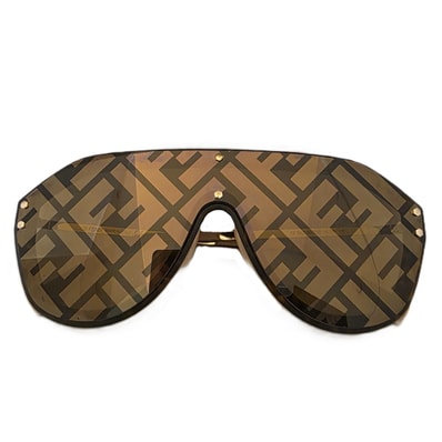 FENDI フェンディ ファビュラス ティアドロップ FF モチーフ ズッカ柄 サングラス FF M0039 プラスチック ブラウン ゴールド メンズ【中古】