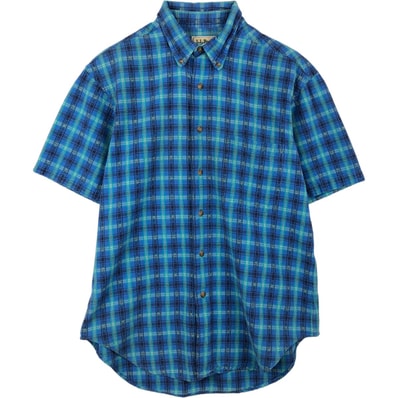 古着 70~80年代 エルエルビーン L.L.Bean シアサッカー 半袖 ボタンダウン チェックシャツ USA製 メンズM相当 ヴィンテージ/eaa650678