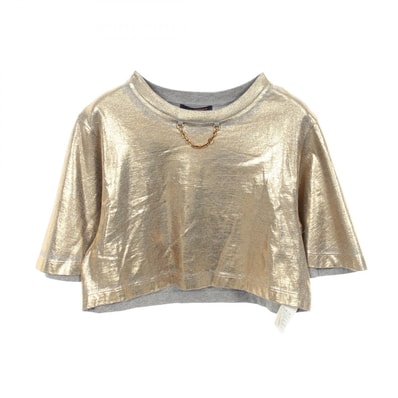 ルイ・ヴィトン LOUIS VUITTON チェーン付き クロップド 半袖Tシャツ 衣料品 トップス コットン グレー レディース グレー系 / ゴールド系 RW231W PR6 FOTS21 【中古】